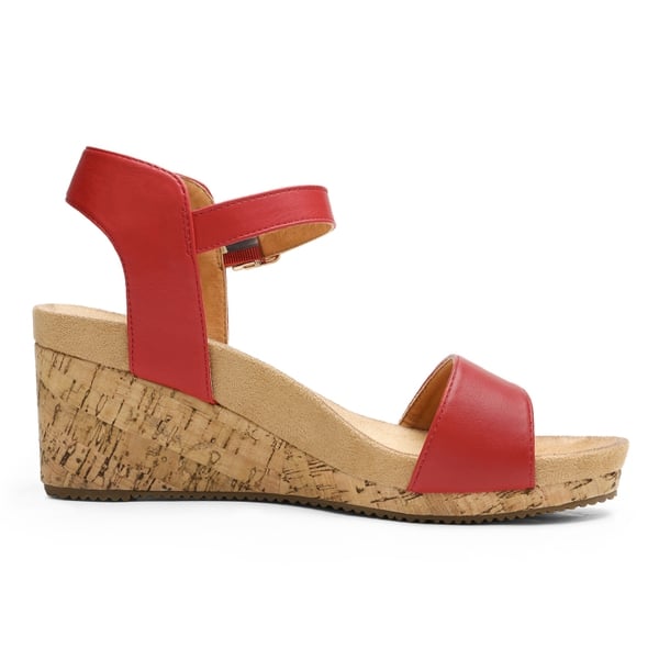 Buckle Platform Wedge Sandals - RED PU - 2